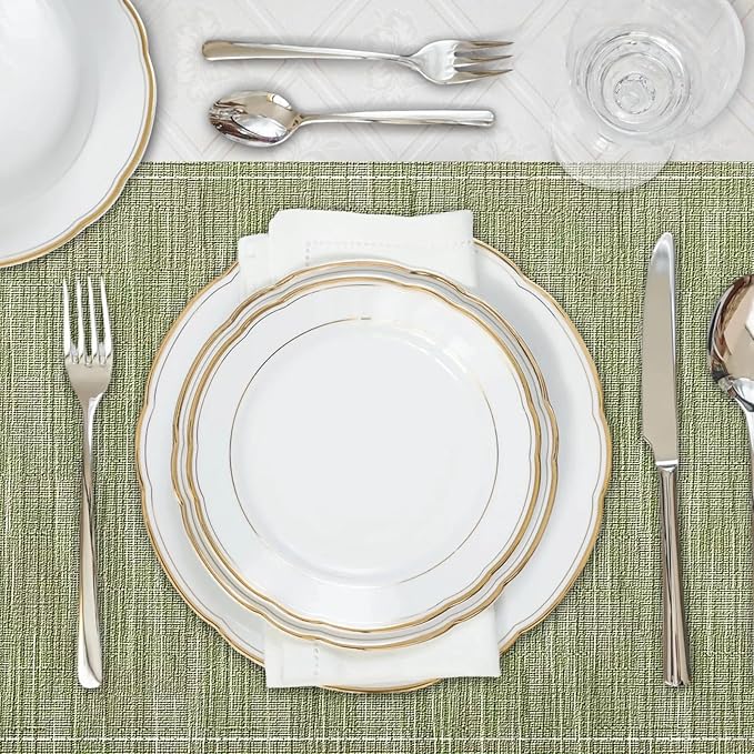 Niviy Green Placemats Set of 6, 12x18 Inch Washable Easy to Clean Heat-Resistant Anti-Skid Sage Green Placemats for Holiday Party Kitchen Dining Room Decoration