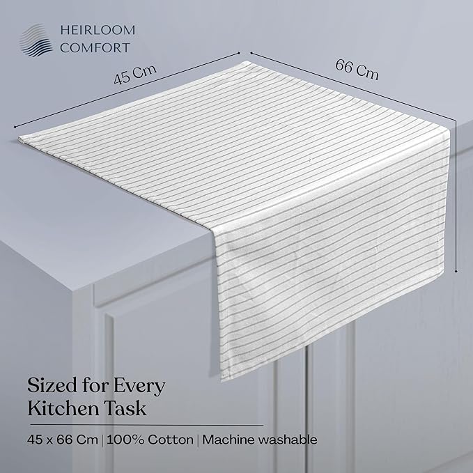 Ash Grey Striped Dish Towels 12 Pack, Ultra Absorbent, Classic Stripe Towel Set, Quick Dry Cotton Kitchen Towels for Cleaning Counters, Drying Dishes, Everyday Cleanup