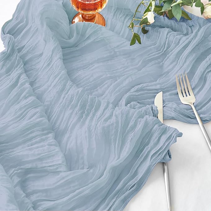 IVAPUPU 6 Pcs Cheesecloth Table Runner - 10ft Dusty Blue Spring Boho Gauze Cheese Cloth Table Runners for Baby Shower Decorations Wedding Party Garden Farmhouse Decor