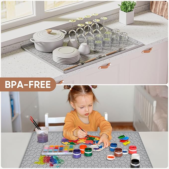 BALEINE 34''×22'' Under Sink Mat, Waterproof Food Grade Silicone Undersink Mat, Cabinet Shelf Drip Tray, Under Sink Liner for Kitchen, Bathroom (Grey)