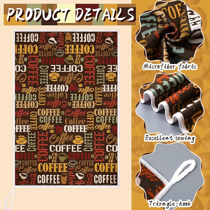Bencailor 6 Pcs Coffee Kitchen Towels Decorative Sets Dish Towels Absorbent Fast Drying Hand Tea Vintage Hanging Reusable Cleaning Dishcloths for Cooking Farmhouse Bathroom Accessory