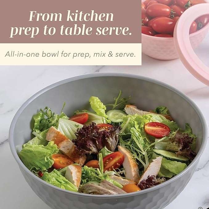 COOK WITH COLOR Mixing Bowls with Lids - 12 Piece Plastic Nesting Bowls Set includes 6 Prep Bowls and 6 Lids, Microwave Safe Mixing Bowl Set, Grey/Pink Diamond