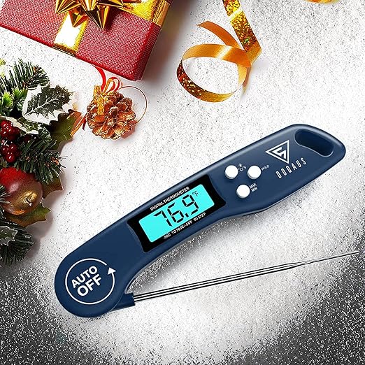 DOQAUS Digital Meat Thermometer, Instant Read Food Thermometer for Cooking with Backlit & Auto-Rotating Display, 4.6” Probe for Grilling, Baking, and Perfect BBQ - Blue