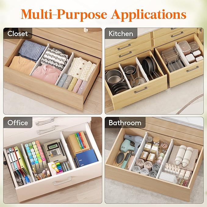 Lifewit 8" Tall 8 Pack Drawer Dividers, 35-56.5cm/13.8-22.2" Expandable Drawer Divider for Clothes, Adjustable Dresser Drawer Organizers, Drawers Separators for Dresser/Bathroom/Closet/Kitchen White