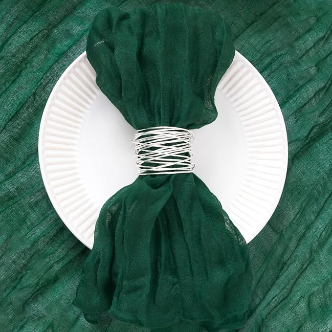DeZerlor 12 Pack Emerald Green Cheesecloth Napkins Spring Cloth Napkins Set of 12 Dinner Napkins Bulk 21x21 Inches for Wedding Bridal Shower Baby Shower Parties