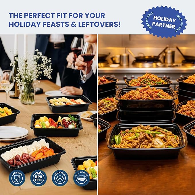 50 Pack 32 oz Meal Prep Leftover Containers Reusable BPA Free, Disposable Food Containers with Lids, To-Go Food Containers Leakproof Airtight, Microwave & Freezer Safe