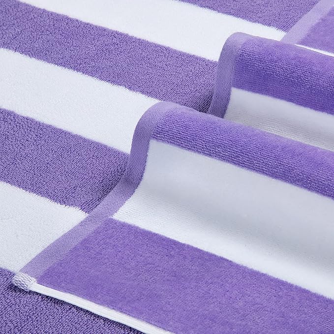 LULUHOME Large Oversized Beach Towel - Big Cotton 36 x 70 Inch Striped Pool Towel, Large Cabana Soft Swimming Towel for Adult Men Women,Purple