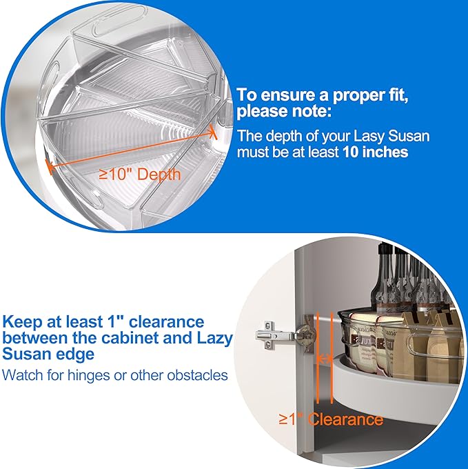 JOWBOOW Lazy Susan Organizer Bins for 26"-27" Diameter Corner Cabinet Lazy Susan, 6 Pack, Clear Plastic Cabinet and Pantry Storage Bin, 1/8 Wedge-Food Safe, BPA Free