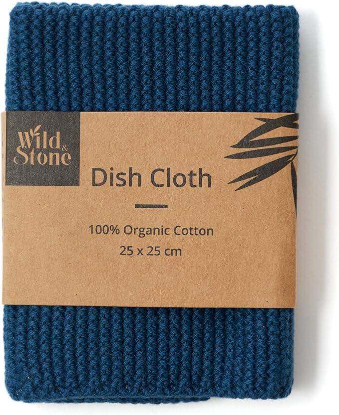 Wild & Stone | Organic Cotton Dish Cloth | Eco-Friendly Kitchen Cloth | Biodegradable & Compostable Cleaning Cloth | Ocean