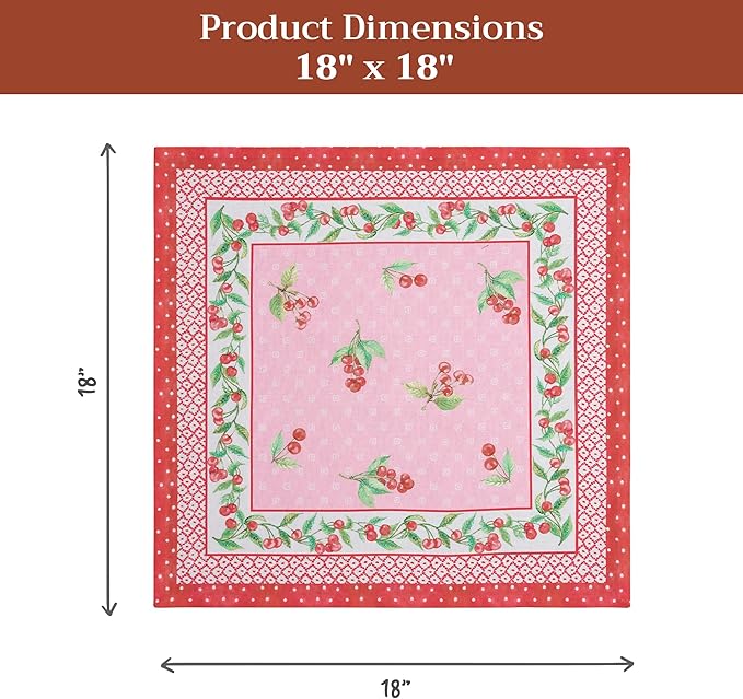 Maison d' Hermine Cloth Napkins Set of 4 100% Cotton Everyday Reusable Square Napkins Cloth Washable Dinner Party Wedding Restaurant Gifts for Mothers Day Spring/Summer (Pink Cherries, 18" x 18")