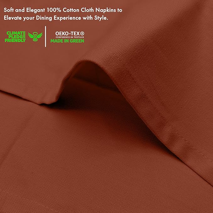 Ruvanti Cloth Napkins Set of 12, 100% Cotton High GSM 18x18 Inches Soft, Washable, Highly Durable & Absorbent, Perfect for Parties, Christmas, Thanksgiving Dinners – Rust