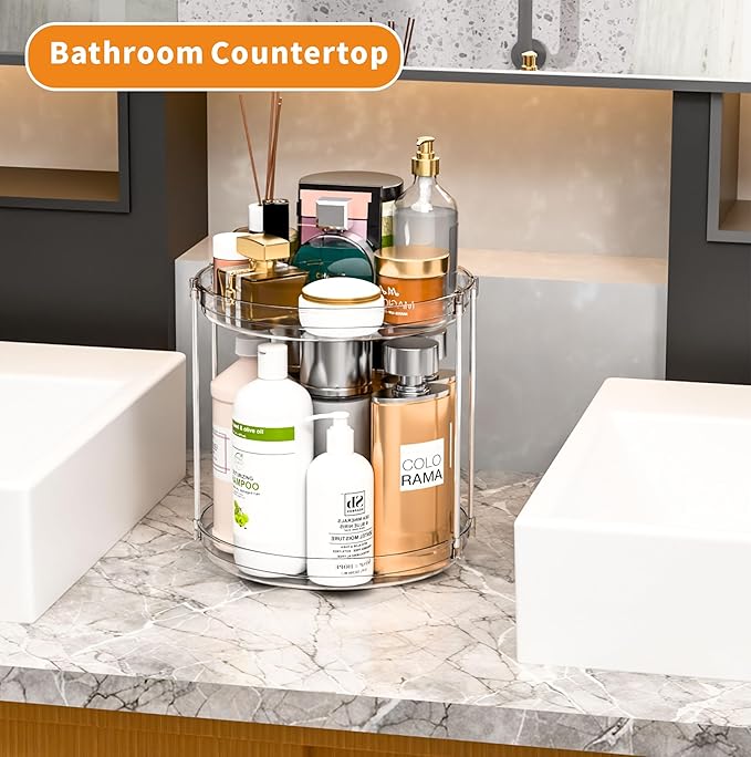 2 Pack 2 Tier Lazy Susan Spice Rack for Cabinet,Countertop and Pantry,9.5"W Small Rotating Turntable Organizer for Condiment,Pill Bottle,Vitamin,Medicine Cabinet Organizers and Kitchen Spice Organizer