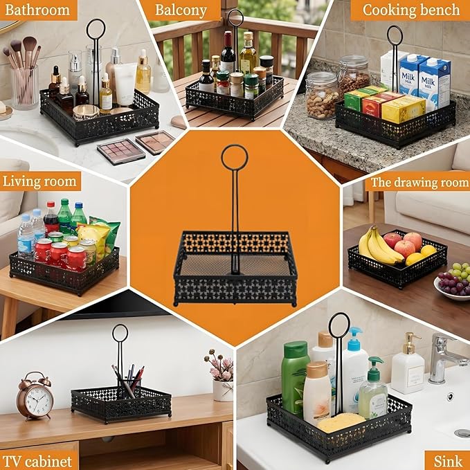ZAVOOS 2 Pack Condiment Caddy, Metal Square Table Caddies Collection Spice Organizer with Number Card Holder for Kitchen Cabinet, Floral Decor Seasoning Sauce Holder for Outdoor Grill, Picnic, Party