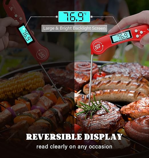 DOQAUS Digital Meat Thermometer, Instant Read Food Thermometer for Cooking with Backlit & Auto-Rotating Display, 4.6” Probe for Grilling, Baking, and Perfect BBQ