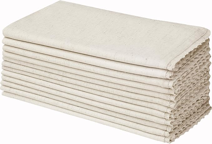 COTTON CRAFT Flax Linen Cloth Napkins with Lace - Set of 12 Lunch Dinner Napkins - Elegant Everyday Fall Harvest Thanksgiving Holiday Table Napkin - Washable Reusable Napkin - Oversized 20x20- Natural