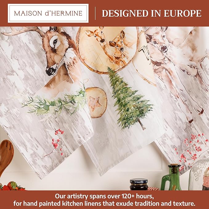 Maison d' Hermine Kitchen Towels Set of 3 100% Cotton 20" x 27.5" Reusable Cloth Tea Dish Towels Absorbent with Hanging Loop for Kitchen Dining Thanksgiving Christmas Decorations (Mountain Life)