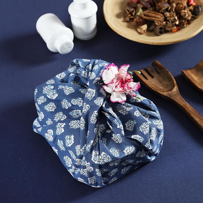 TARAN LIVING Cotton Cloth Napkins Natural Reusable Fall Dinner Napkins Reusable Machine Washable Fabric for Events, Gift, Home Decor - Indigo Blue (Pack of 4), 18x18 Inches