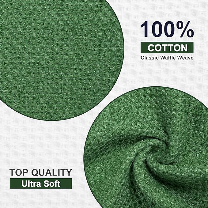 Homaxy Kitchen Towels and Dishcloths Set, 12 x 12 and 13 x 28 Inches, Set of 12 100% Cotton Waffle Weave Kitchen Towels, Super Soft and Absorbent Dish Cloths, Grass Green