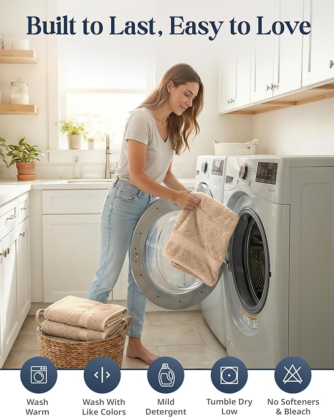 Lane Linen 100% Cotton Towel Set for Bathroom - 24 PCs - Durable, Soft, Quick Dry & Absorbent Towels - 2 Bath Sheet, 4 Fingertip, 8 Washcloths, 4 Bath & 6 Hand Towels for Bathroom - Family Set - Beige