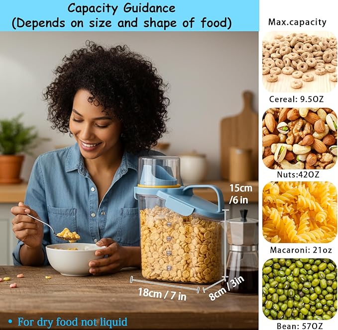 Cereal Containers Storage with Pour Spout Food Storage Container with Airtight Lid for Rice Flour Sugar Dog Cat Dry Food, Small Cereal Dispenser Kitchen Pantry Organizers Canister 1.8L