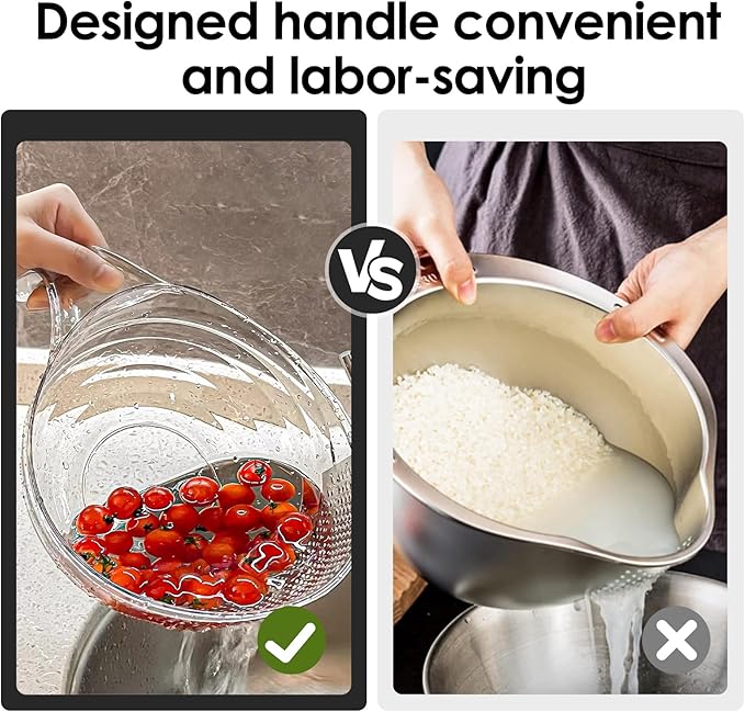 2-In-1 Rice Strainer,Large Rice Washer Beans Washer Strainers And Colanders - Washing Bowl for Fruit Washing Bowl With Strainer,Rice Washing Bowl Multifunctional Drain Basket (White)