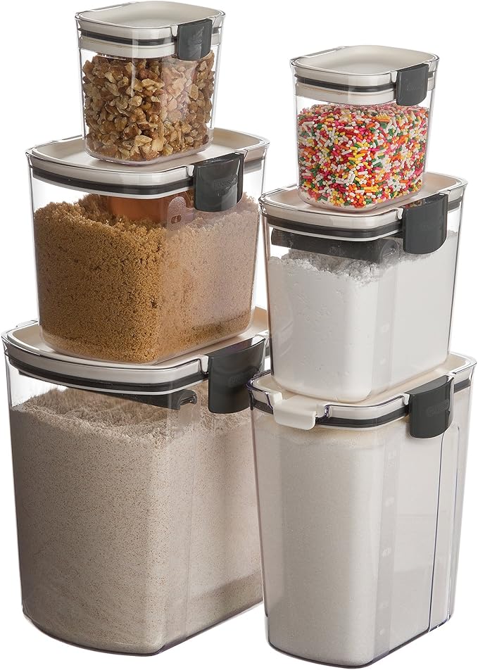 ProKeeper 6-Piece Airtight Food Storage Containers for Baking Essentials - White & Clear, Plastic, BPA-Free