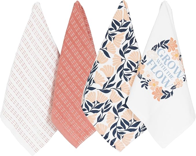Ritz 100% Cotton Kitchen Towels, Floral Tulip Spring – 16"x26" – Absorbent Dish Towels for Drying & Cleaning – Soft & Durable (Set of 4)