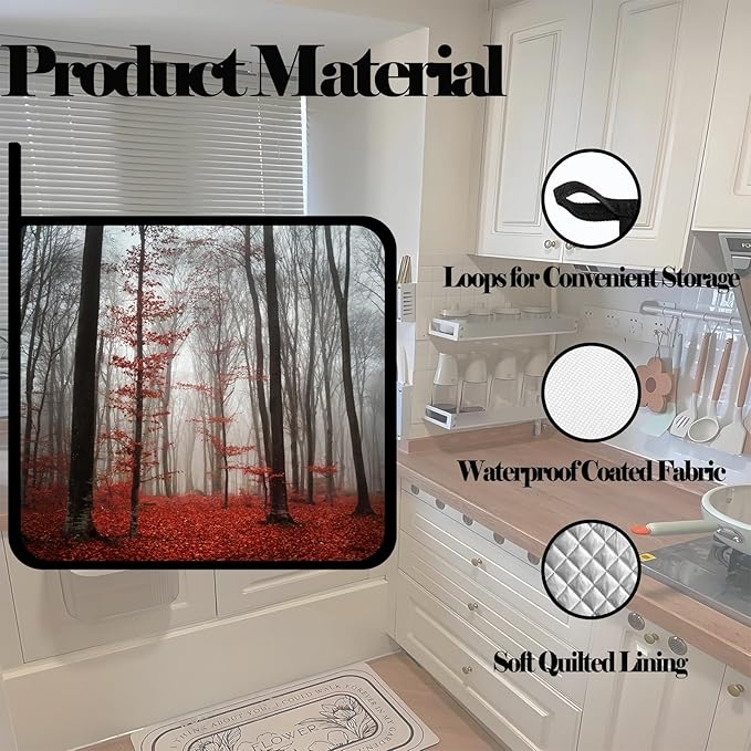 Red Mist Forest Pot Holders Set of 2,Kitchen Heat Resistant Potholder for Microwave Cooking Baking Oven and BBQ