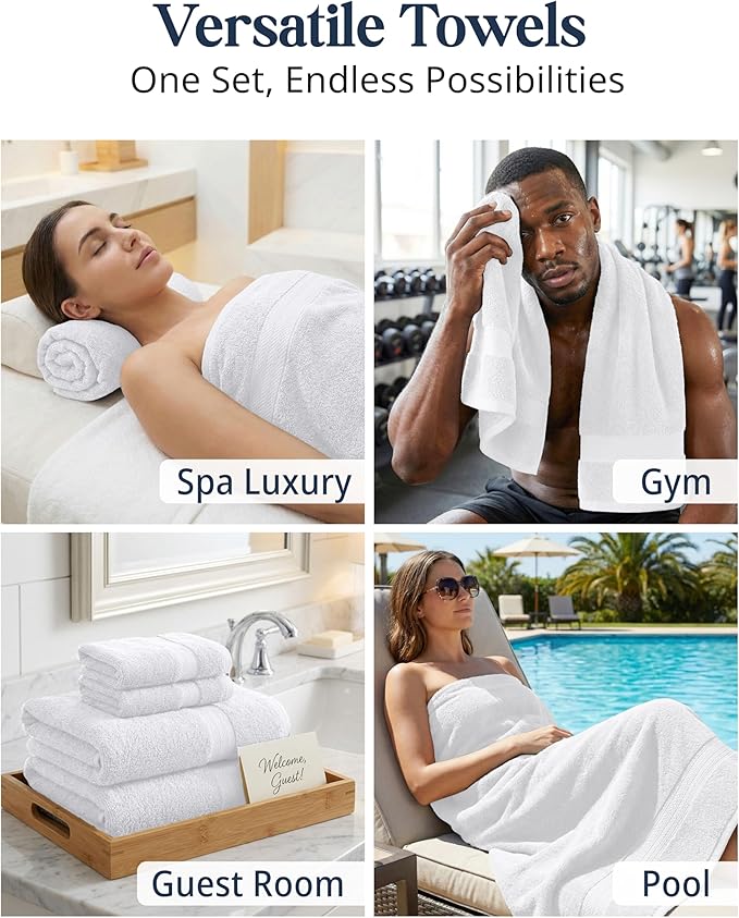 LANE LINEN 100% Cotton Bath Towel Set - 16 Pieces - Super Soft, Highly Absorbent & Quick Dry - 4 Bath, 8 Washcloths, 4 Hand Towels for Bathroom - Hotel Quality, Ideal for Spa, Gym & Travel - White
