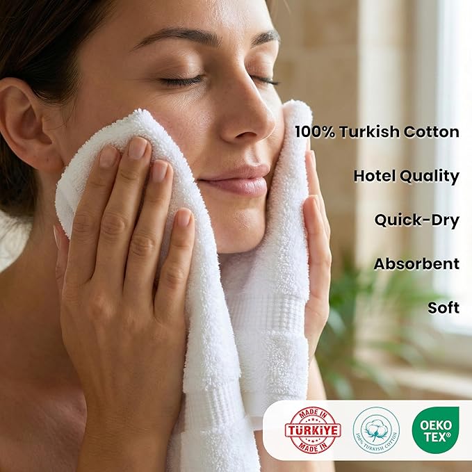 SALBAKOS 100% Turkish Cotton Hand Towels Set White, Pack of 6, 16x30 in | Luxury Hotel Quality Super Soft Absorbent Hair, Face & Hand Drying Towel for Bathroom | Made in Turkey (White, 6 Hand Towels)