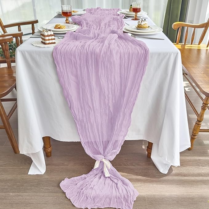 IVAPUPU 2 Pcs Cheesecloth Table Runner - 10ft Lilac Purple Lavender Spring Boho Gauze Cheese Cloth Table Runners for Baby Shower Decorations Wedding Party Garden Decor