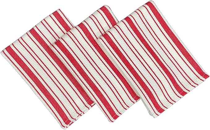 Kitchen Towels Set – Pack of 3 (20’’ x 30’’) Extra Large Premium Cotton Dish Towels for Kitchen – Basket Weave Towels – Absorbent – 100% Cotton – with Hanging Loop – Red
