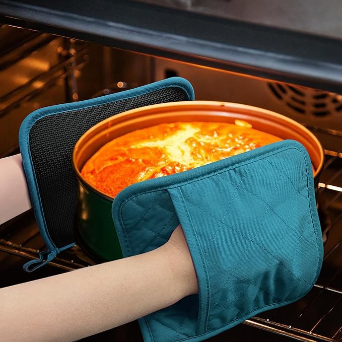 2Pcs Cotton and Neoprene Oven Pads Pot Holders with Pocket 8"x8.5" Dual-Function Hot Pad Set for Finger Hand Wrist Protection Heat Resistant to 428°F Teal,Green