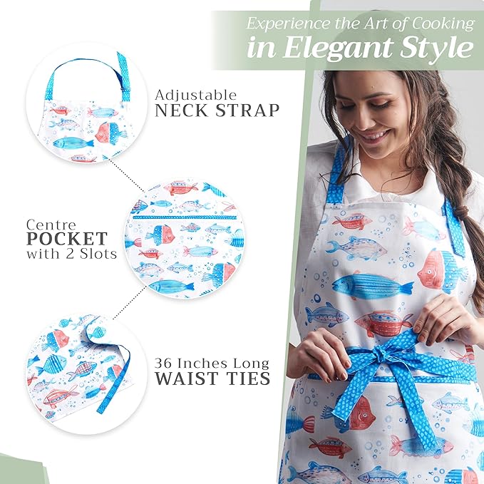 Maison d' Hermine 100% Cotton Apron for women with Pocket Kitchen Chef Apron for Men Cooking Mothers Day Gifts