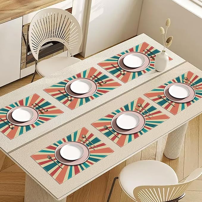 Boho Sun Placemats Set of 6, Washable Heat Resistant Table Mat Linen Place Mats for Party Kitchen Dining Home Decor 12x18 Inch