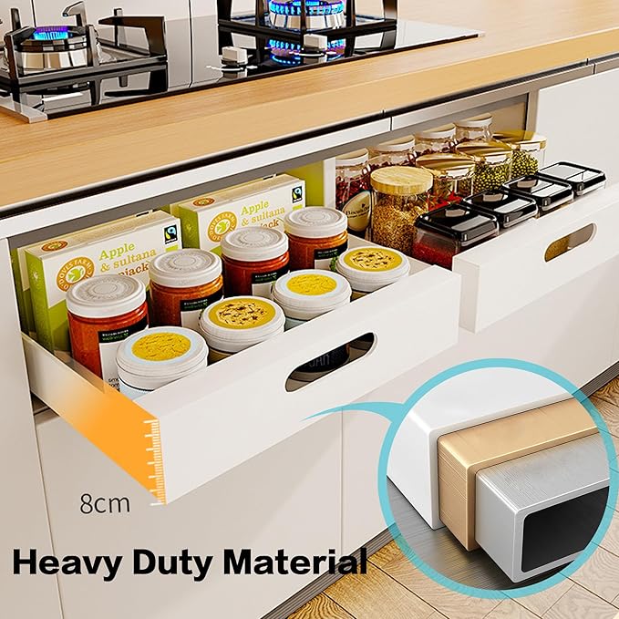 2 Pack Pull Out Cabinet Organizer Adhesive, 12" Wide,16.9" Deep Heavy Duty Slide Out Drawers for Face Frame or Frameless Cabinets, Roll Out Cabinet Organizer for Kitchen Organizer, Bathroom,Pantry