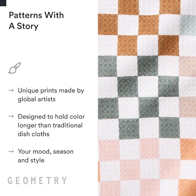 GEOMETRY Kitchen Dish Cloths - Quick Dry Dishcloths for Kitchen - Premium Dish Rags with Geoweave - 3-Pack Set Autumn Checkers