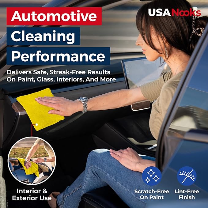 USANOOKS Microfiber Cleaning Cloth Yellow - 100 Pcs 12.5"x12.5" - High Performance - 1200 Washes, Ultra Absorbent Towels Weave Grime & Liquid for Streak-Free Mirror Shine - Car Washing Cloth