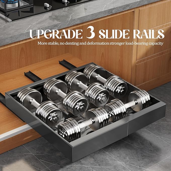Seinloes 6 Pack Expandable Pull Out Cabinet Organizer 21"Deep With Raising Pad for Framed Cabinets,Upgrade 3 Slide Rails Slide Out Drawers,No Drill Roll Out Shelves,Adjustable Width 12.1"-20.4" Black