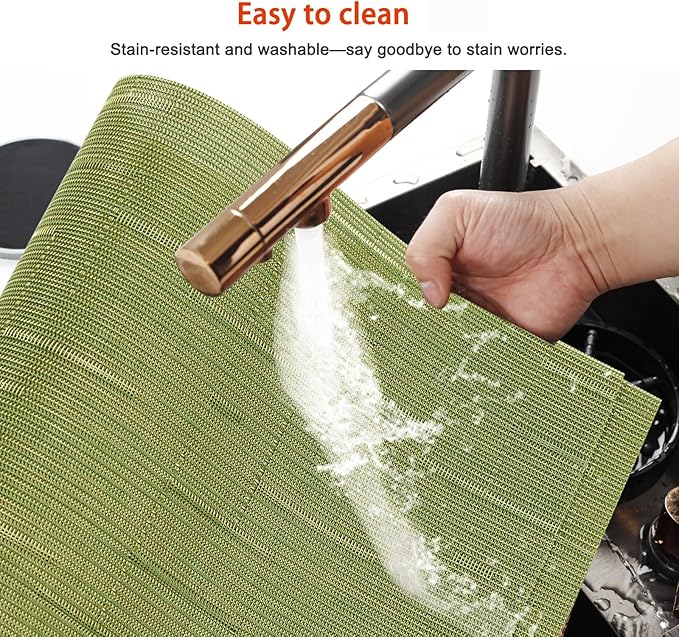 Placemats Set of 4,Washable,Heat and Stain Resistant Indoor/Outdoor Place mats,Vinyl Woven Non Slip Table Mats for Restaurant Table Protection,PVC Placemats(Green,4PCS)