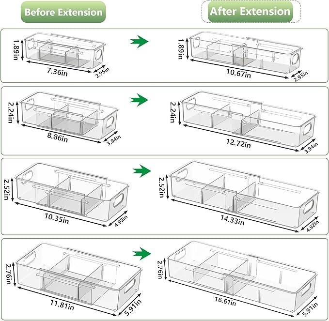 BLULEE Adjustable Clear Drawer Organizers, Expandable Bathroom Drawer Organizer Bins with Dividers, Versatile Makeup Organizer for Drawer, Plastic Desk Drawer Organizer (8 Pcs)