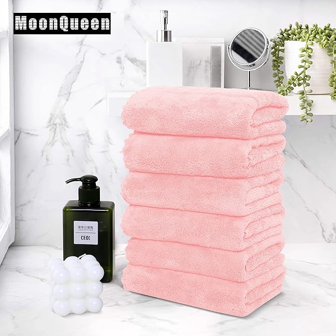 MOONQUEEN 18 Pack Premium Hand Towels - Quick Drying - Microfiber Coral Velvet Highly Absorbent Towels - Multipurpose Use as Hotel, Bathroom, Shower, Spa, Hand Towel 16 x 28 inches (Pink)