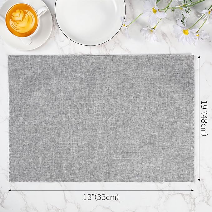 Sieral 12 Set Cloth Placemats Rectangle Dining Table Placemat Bulk 13 x 19 Inch Machine Washable Heat Resistant Cotton Linen Table Mats for Wedding Birthday Party Supplies(Light Grey)