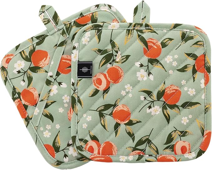 BONTHEE Pot Holders for Kitchen Heat Resistant Hot Pads for Countertops Oven Pot Holders Cotton Potholders for Kitchen Cooking Baking (Watercolor Apricot)