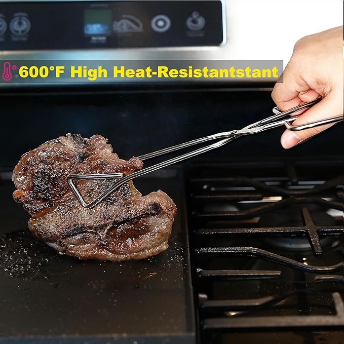 Hiash 11" Heavy Duty Stainless Steel Kitchen Scissor Tongs with Comfortable Ergonomic Grip, Heat Resistant tongs for Cooking & BBQ