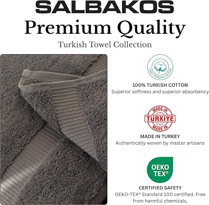 SALBAKOS 100% Turkish Cotton Bath Sheet Towels Set of 2-Piece Gray | 35x70 in Extra Large Bath Towels | Premium Hotel Quality, Thick, Soft, Super Absorbent Oversized Bath Towel (Gray, 2 Bath Sheets)