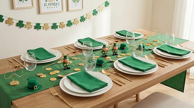 PurpleEssences Set of 6 Cloth Dinner Napkins 100% Cotton 18x18 Inch - Soft Durable Washable - Ideal for Farmhouse Party St Patricks Day Spring - Perfect Everyday Use Table Linen - St Patricks Green