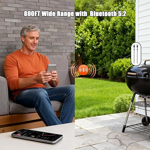 Smart Wireless Meat Thermometer with 2 Probes & 800ft Range, Bluetooth Grill Food Thermometer, Digital Backlit Screen, 0.5S Instant Read, NIST ±0.5℉ Accuracy for Kitchen BBQ, Oven, Smoker, Air Fryer