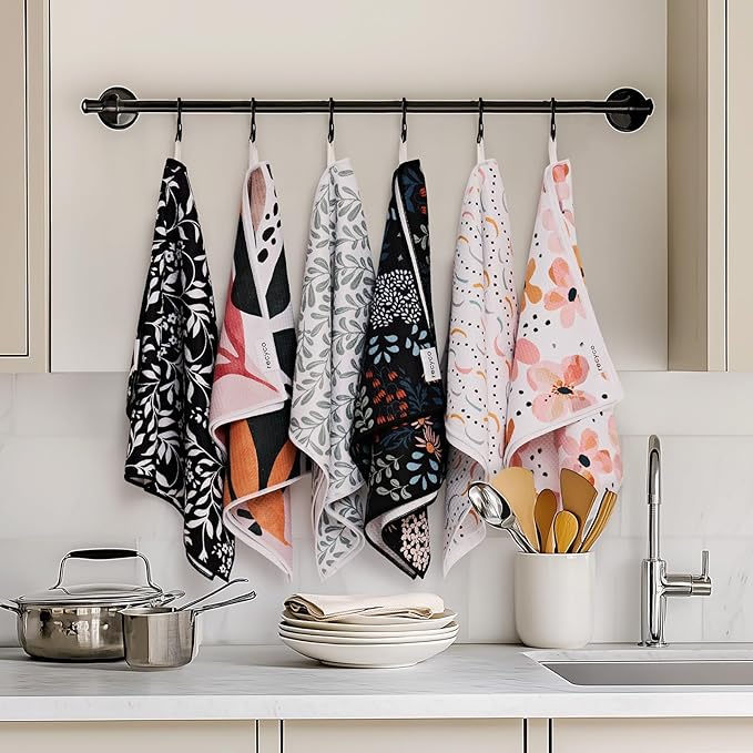 RECYCO Waffle Kitchen Towel Set of 2 - Quick Dry Microfiber Sustainable Dish Towels - Ultra Absorbent Reusable Cleaning Tea Towels - Lightweight Hand Towels,16”x 28”, Enchanted Bloom