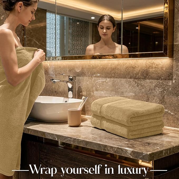 RIVERSIDE Luxury 6 Piece Towel Set, 2 Bath Towels, 2 Hand Towel, 2 Wash Cloths, 100% Cotton, 600 GSM Hotel Quality, Soft, Highly Absorbent Towels for Bathroom, Tan Towel Sets